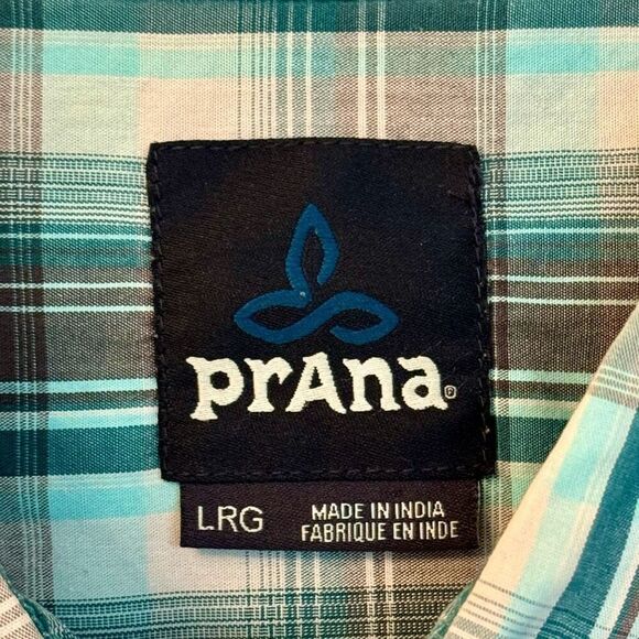 prAna Men's Milo Short Sleeve Shirt Green Plaid Pearl Snap Organic Cotton Large - Picture 5 of 9